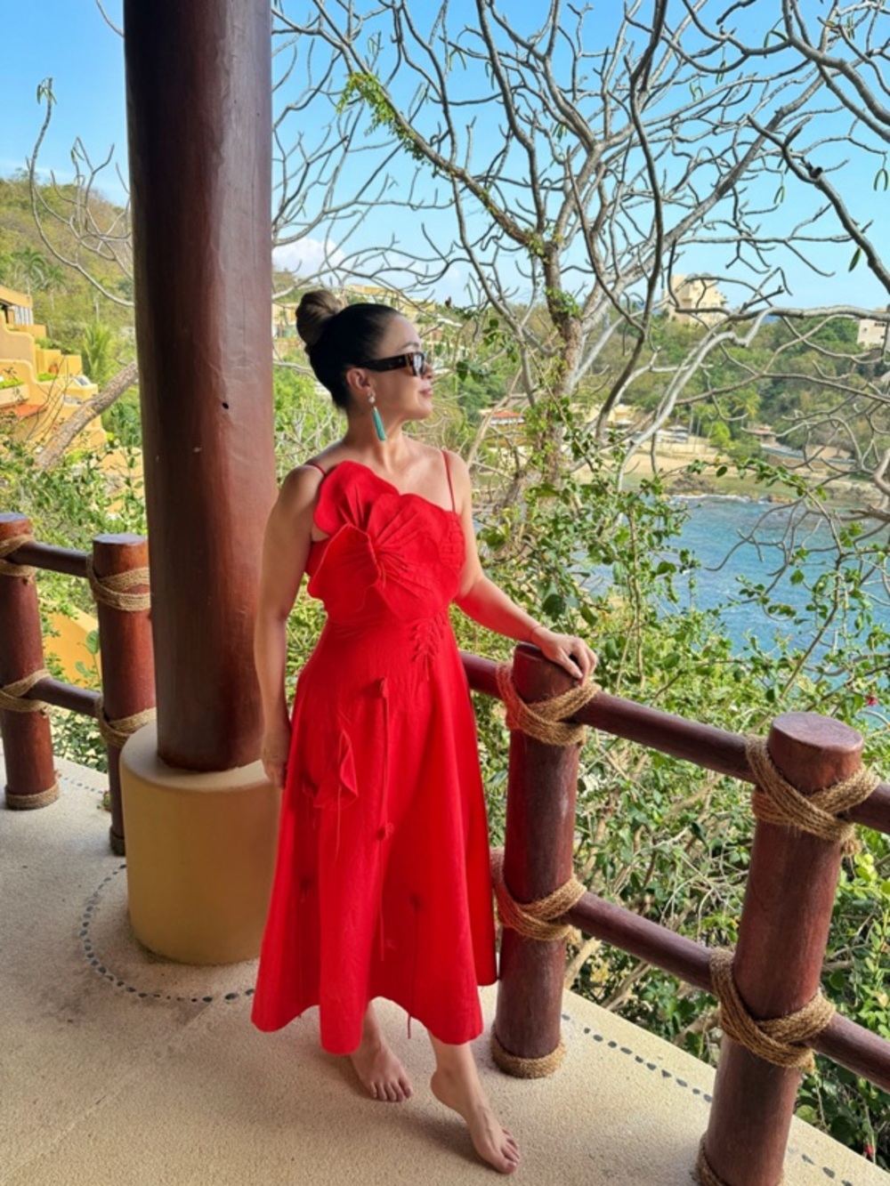 FARM Rio Red Spaghetti-Strap Midi Dress with Floral Detail - Picture 4 of 13